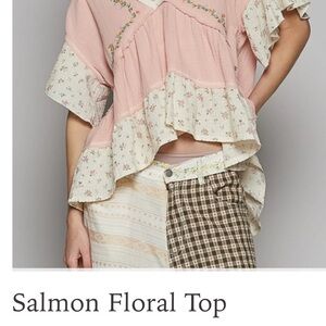 POL Salmon Floral Ruffle Blouse